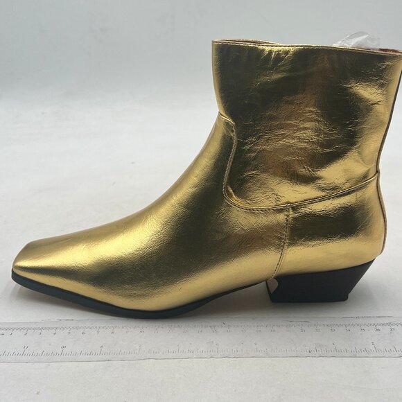 FOWT Gold Square Toe Side Zipper Ankle Boot Block Low Heel Short Boots Warm Shoe - Picture 2 of 8